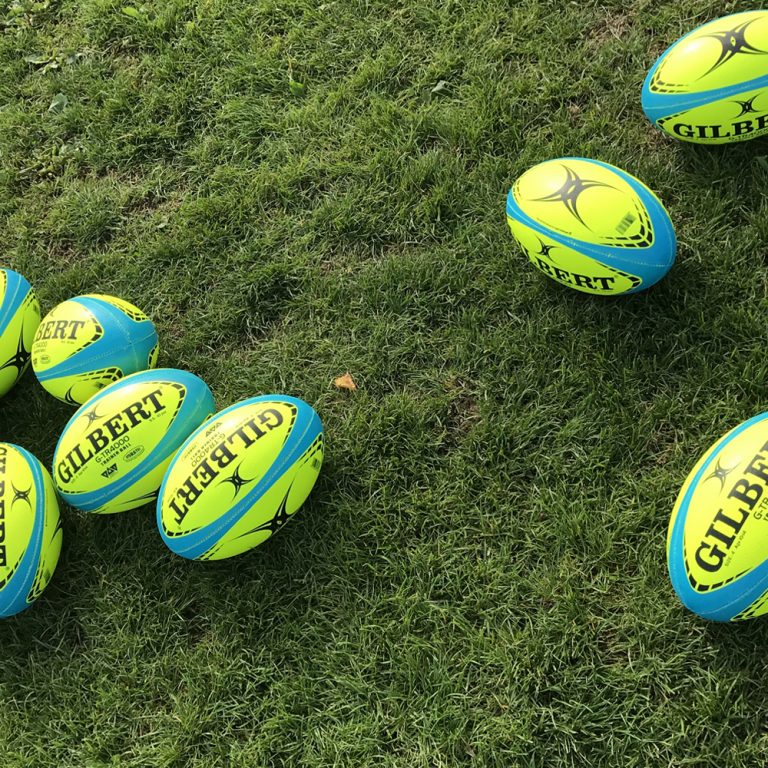 Rugby balls on grass