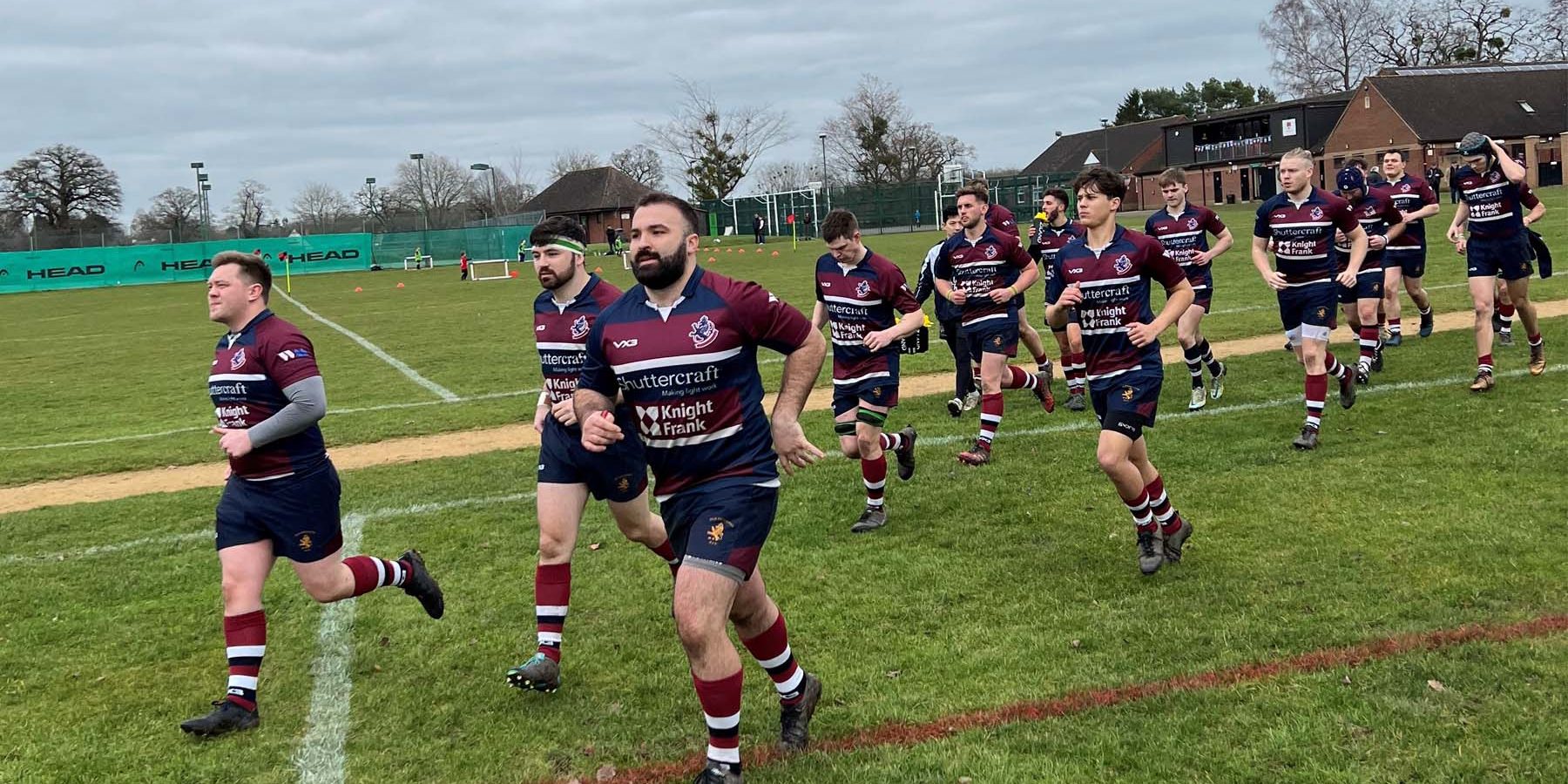 2022-23 OP Captain Kristian Taft and Vice Captain Max Folkard lead the team out at Bredon
